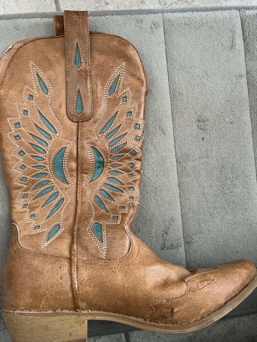 Coconuts by Matisse Tan Cowboy Boots with Turquoise Inlay Sz 8.5 EUC - Picture 6 of 6